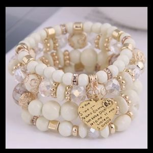 Heart Charms Bracelet Set for Women, Multilayer Bracelet with Resin Beads and La